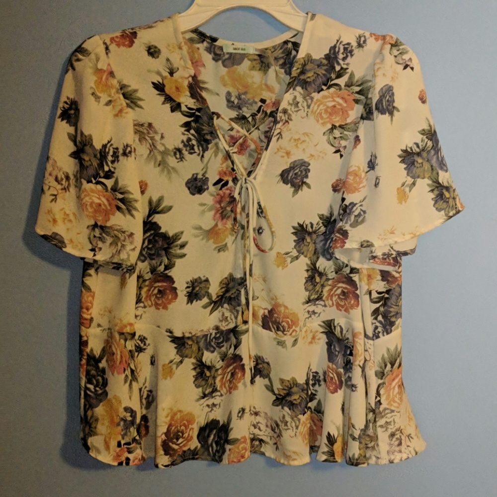 Off-White Floral Sheer Cropped Blouse